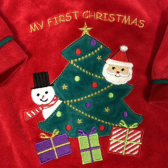 Merry Christmas by just love red velour Christmas tree my first jumpsuit 12m - Picture 2 of 8